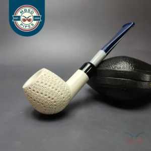 Lattice Carved Apple Estate Block Meerschaum Pipe w/ Case, Unsmoked