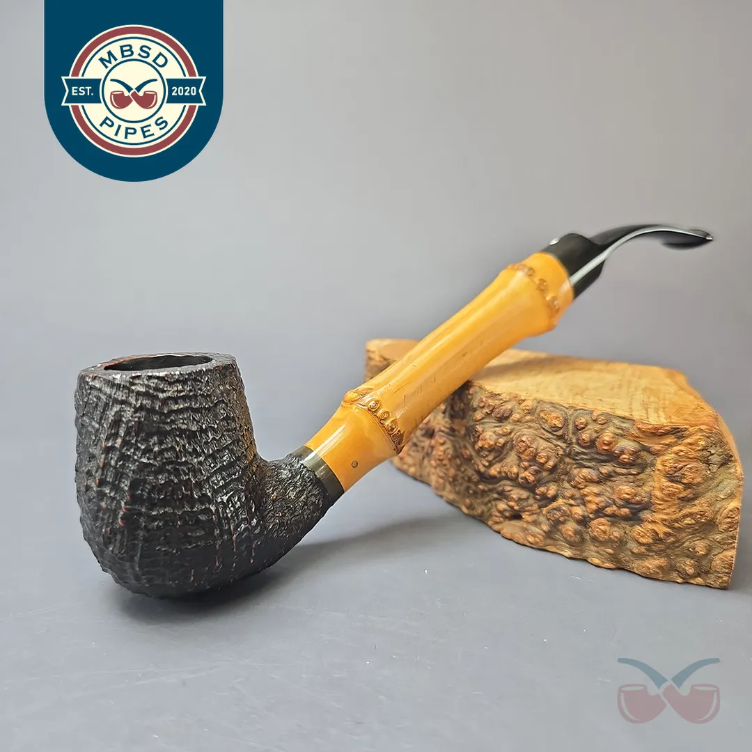 Dunhill 1983 Shell Briar 41022 Sandblasted Bent Billiard w/ Bamboo Estate Briar Pipe, English Estates