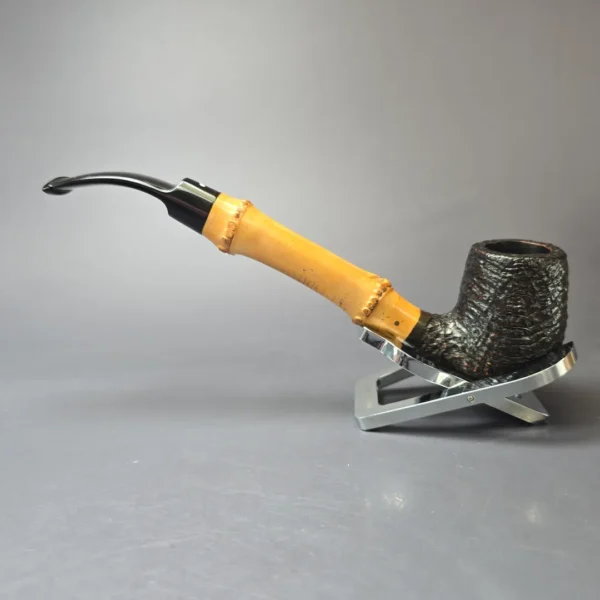 Dunhill 1983 Shell Briar 41022 Sandblasted Bent Billiard w/ Bamboo Estate Briar Pipe, English Estates - Image 4