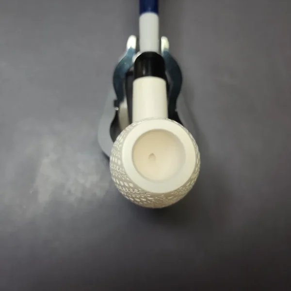 Lattice Carved Apple Estate Block Meerschaum Pipe w/ Case, Unsmoked - Image 5