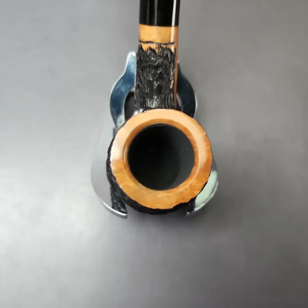 Al Pascia Classic Line Partially Rusticated Bent Billiard Estate Briar Pipe, Unsmoked - Image 4