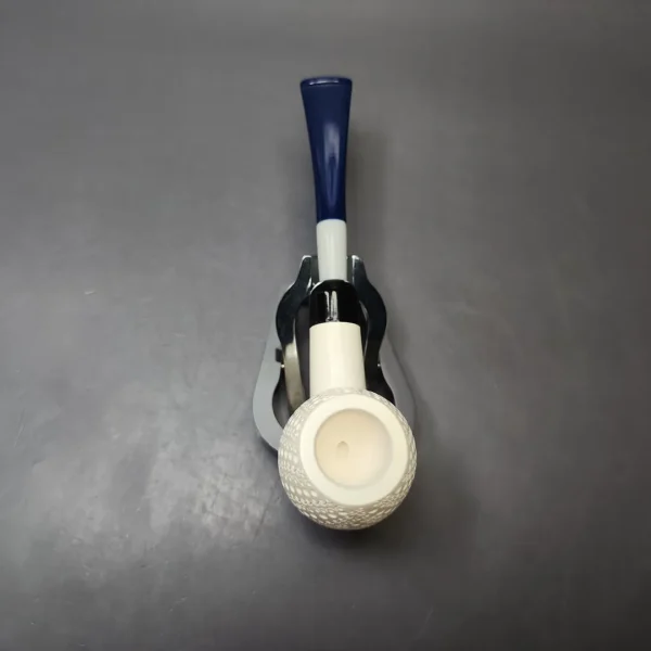 Lattice Carved Apple Estate Block Meerschaum Pipe w/ Case, Unsmoked - Image 7