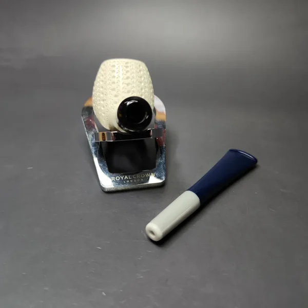 Lattice Carved Apple Estate Block Meerschaum Pipe w/ Case, Unsmoked - Image 11