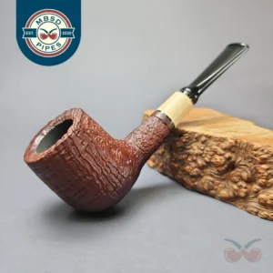 MBSD Briars by Piero Vitale Red Sandblasted Billiard w/ Boxwood Briar Pipe, New