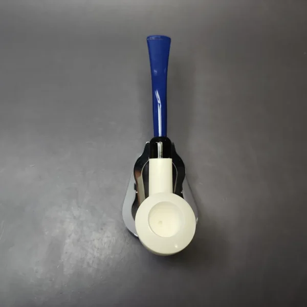 Smooth Bent Dublin w/ Blue Stem & Case Estate Block Meerschaum Pipe, Unsmoked - Image 7