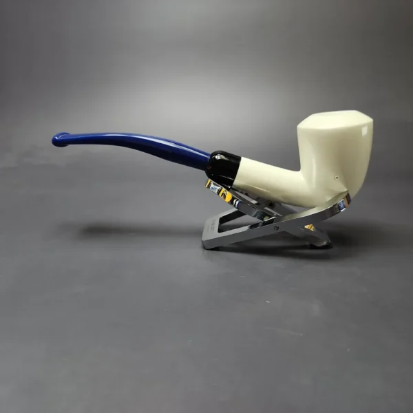 Smooth Bent Dublin w/ Blue Stem & Case Estate Block Meerschaum Pipe, Unsmoked - Image 8