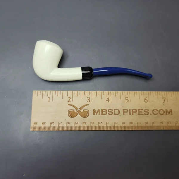 Smooth Bent Dublin w/ Blue Stem & Case Estate Block Meerschaum Pipe, Unsmoked - Image 9