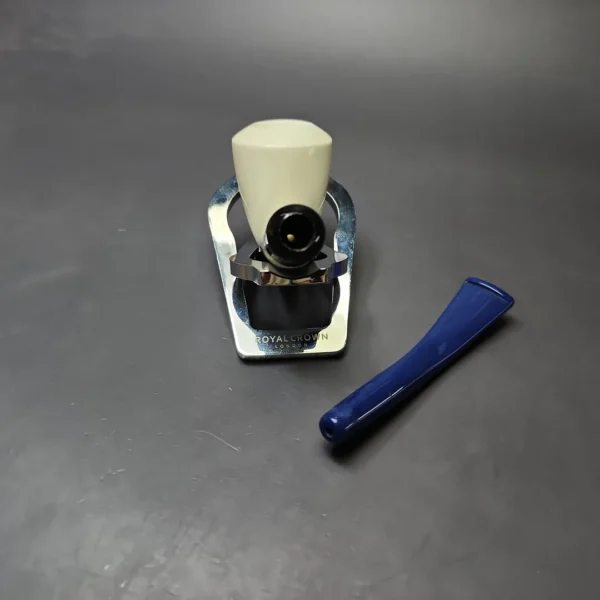 Smooth Bent Dublin w/ Blue Stem & Case Estate Block Meerschaum Pipe, Unsmoked - Image 11