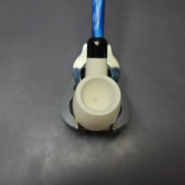 Smooth Bent Billiard w/ Blue Stem & Case Estate Block Meerschaum Pipe, Unsmoked - Image 5