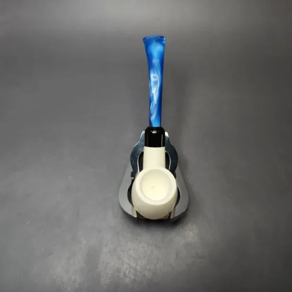 Smooth Bent Billiard w/ Blue Stem & Case Estate Block Meerschaum Pipe, Unsmoked - Image 7