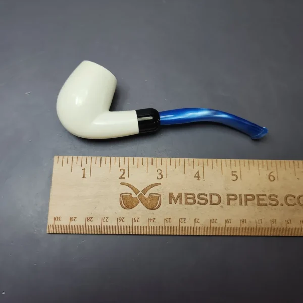 Smooth Bent Billiard w/ Blue Stem & Case Estate Block Meerschaum Pipe, Unsmoked - Image 9