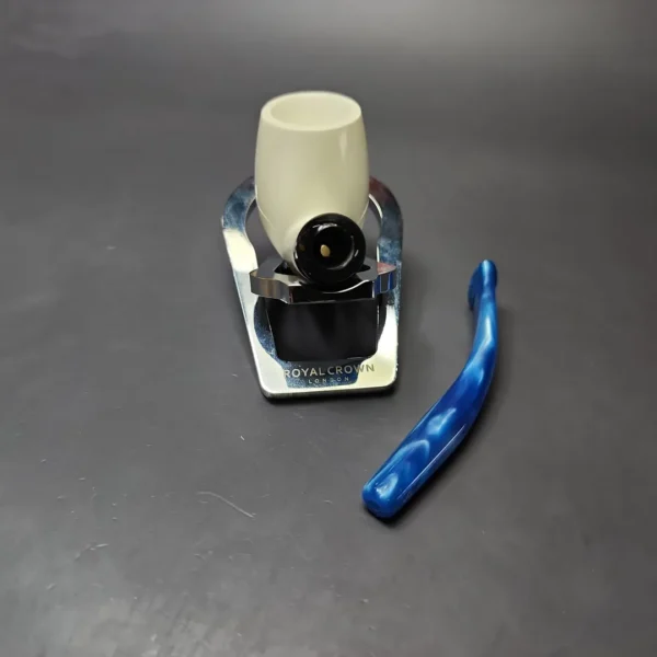 Smooth Bent Billiard w/ Blue Stem & Case Estate Block Meerschaum Pipe, Unsmoked - Image 11