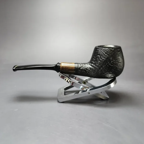 MBSD Briars by Piero Vitale Black Sandblasted Author w/ Zebrawood Briar Pipe, New - Image 4