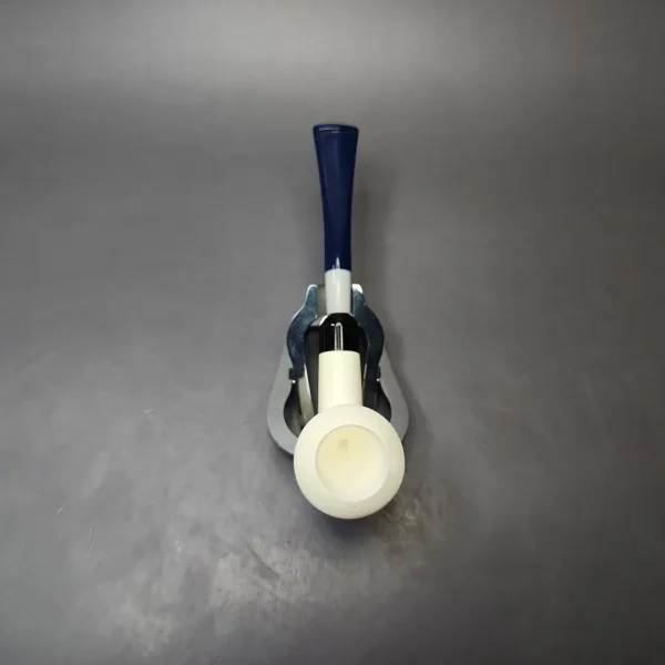 Smooth Stack Cutty w/ Blue Stem & Case Estate Block Meerschaum Pipe, Unsmoked - Image 7