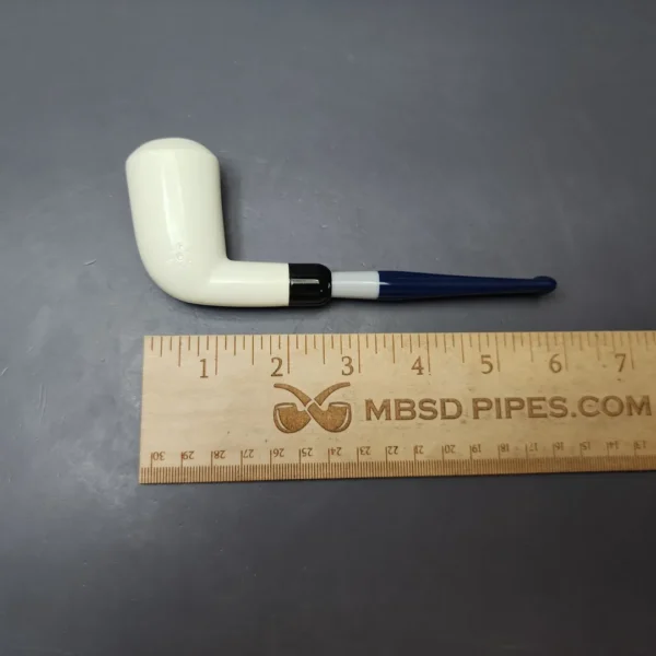 Smooth Stack Cutty w/ Blue Stem & Case Estate Block Meerschaum Pipe, Unsmoked - Image 9