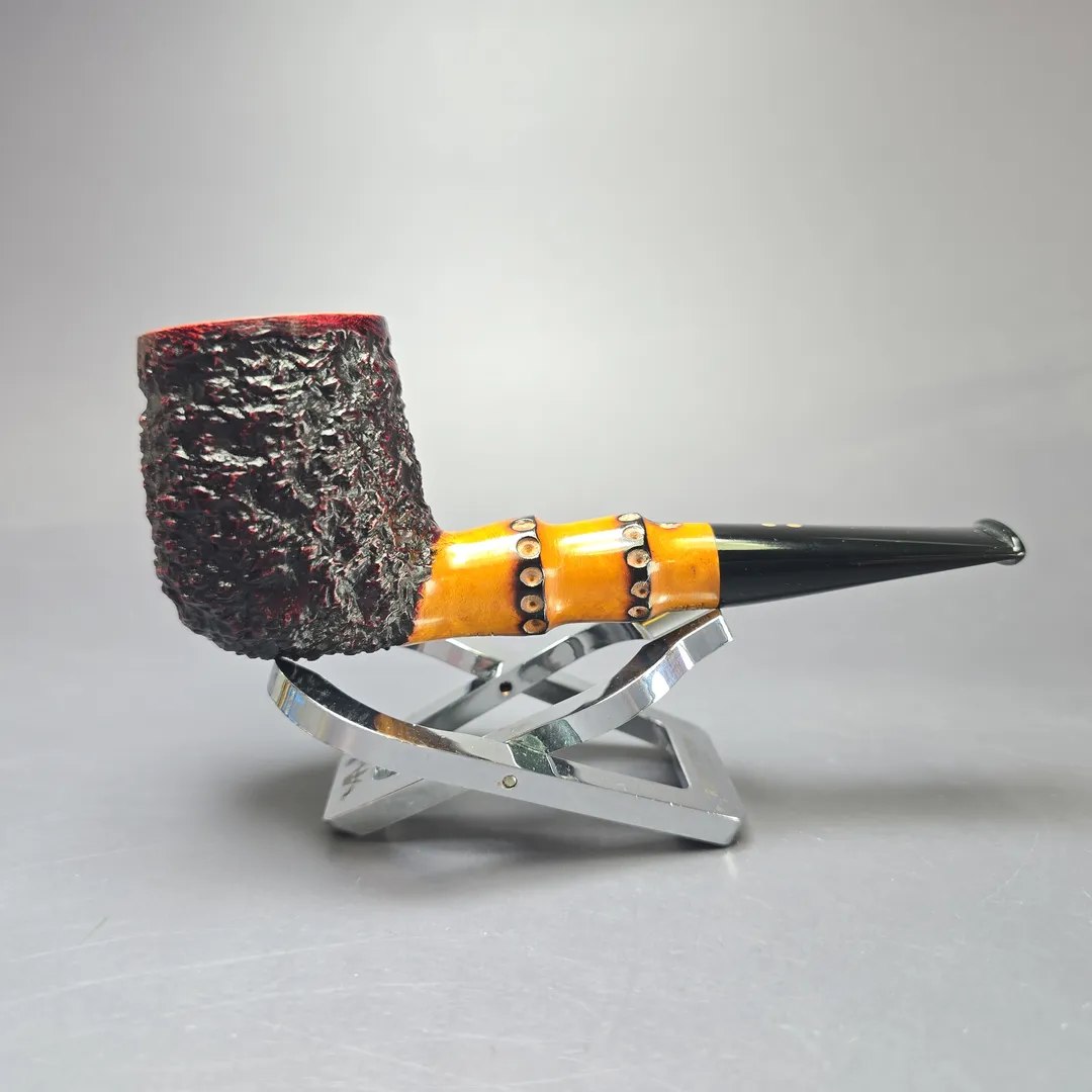 Radice Rind Partially Rusticated Billiard w/ Faux Bamboo Estate Briar Pipe, Unsmoked - Image 2
