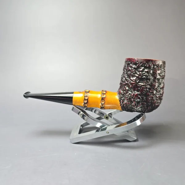 Radice Rind Partially Rusticated Billiard w/ Faux Bamboo Estate Briar Pipe, Unsmoked - Image 4