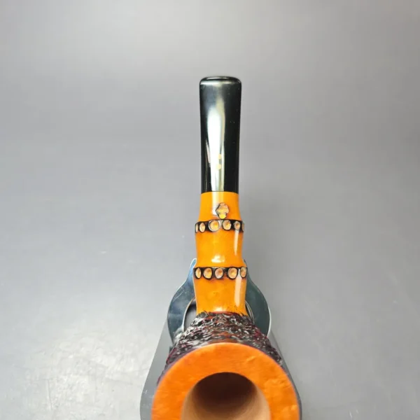 Radice Rind Partially Rusticated Billiard w/ Faux Bamboo Estate Briar Pipe, Unsmoked - Image 6