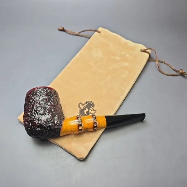 Radice Rind Partially Rusticated Billiard w/ Faux Bamboo Estate Briar Pipe, Unsmoked - Image 11