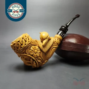 Mesut Gezer XL Floral & Dolphin Carved Block Meerschaum Estate Pipe, Unsmoked