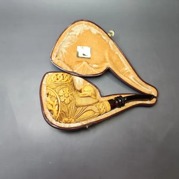 Mesut Gezer XL Floral & Dolphin Carved Block Meerschaum Estate Pipe, Unsmoked - Image 3