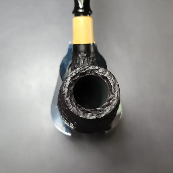 MBSD Briars by Piero Vitale Black Rusticated Brandy w/ Boxwood Briar Pipe, New - Image 5