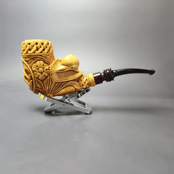 Mesut Gezer XL Floral & Dolphin Carved Block Meerschaum Estate Pipe, Unsmoked - Image 4