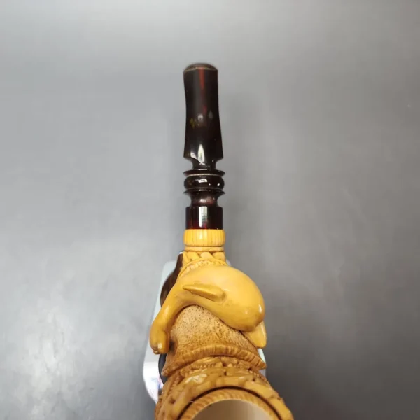 Mesut Gezer XL Floral & Dolphin Carved Block Meerschaum Estate Pipe, Unsmoked - Image 7