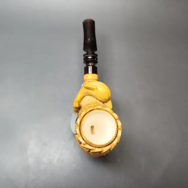 Mesut Gezer XL Floral & Dolphin Carved Block Meerschaum Estate Pipe, Unsmoked - Image 8