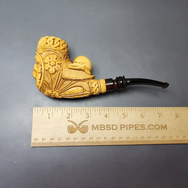 Mesut Gezer XL Floral & Dolphin Carved Block Meerschaum Estate Pipe, Unsmoked - Image 10