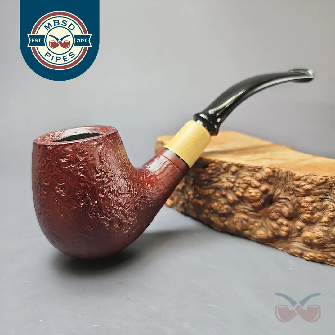 MBSD Briars by Piero Vitale Red Sandblasted Brandy w/ Boxwood Briar Pipe, New