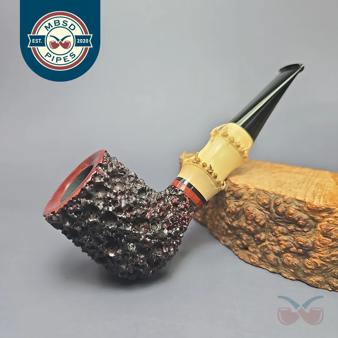 Walt Cannoy Cardinal House Morton Lava Rock Bamboo Billiard Handmade Briar Pipe, New