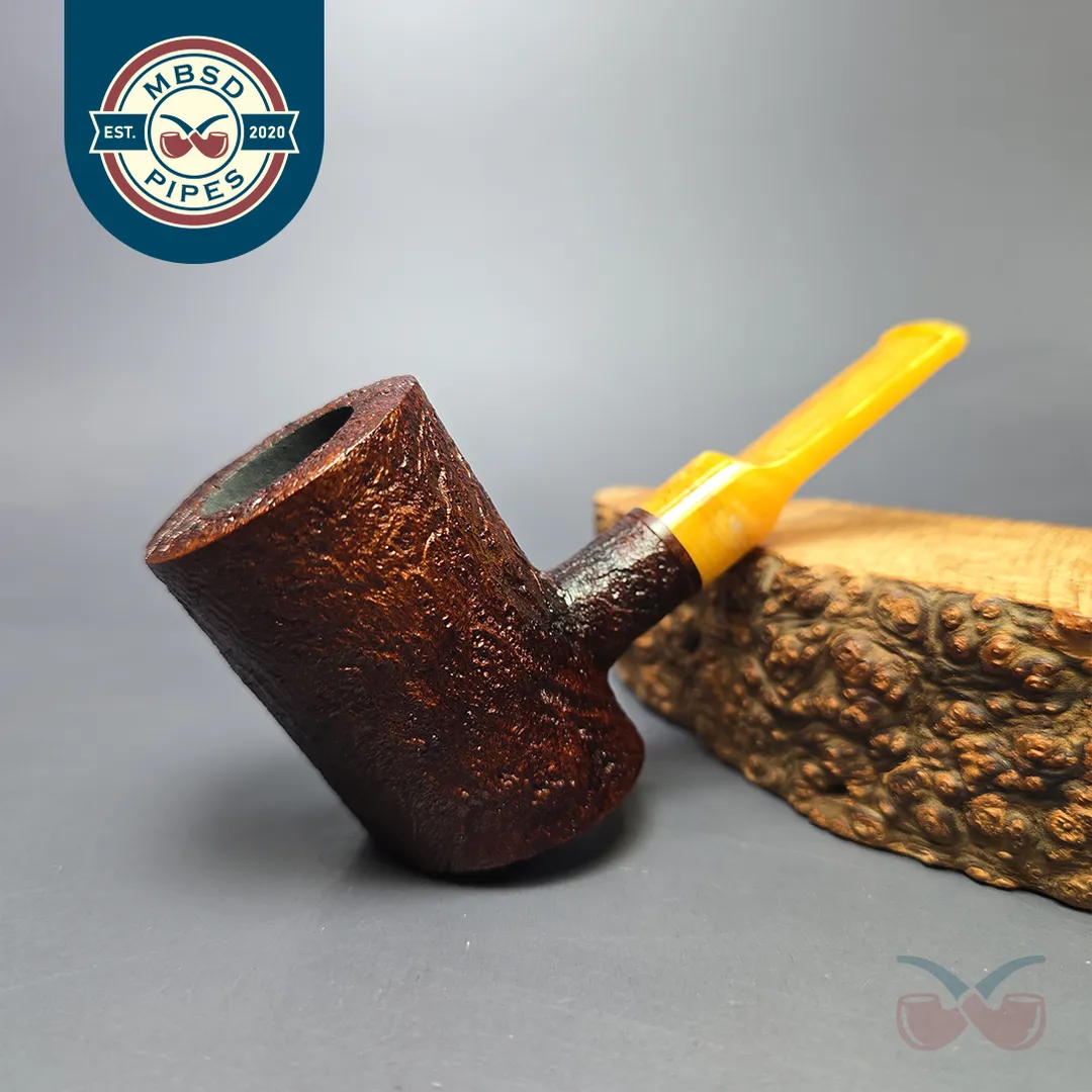 Moonshine MS06 Leather Sandblasted Stoker Poker w/ Yellow Stem Briar Pipe, New