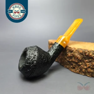 Moonshine MS02 Black Sandblasted Devil Dog Rhodesian w/ Yellow Stem Briar Pipe, New