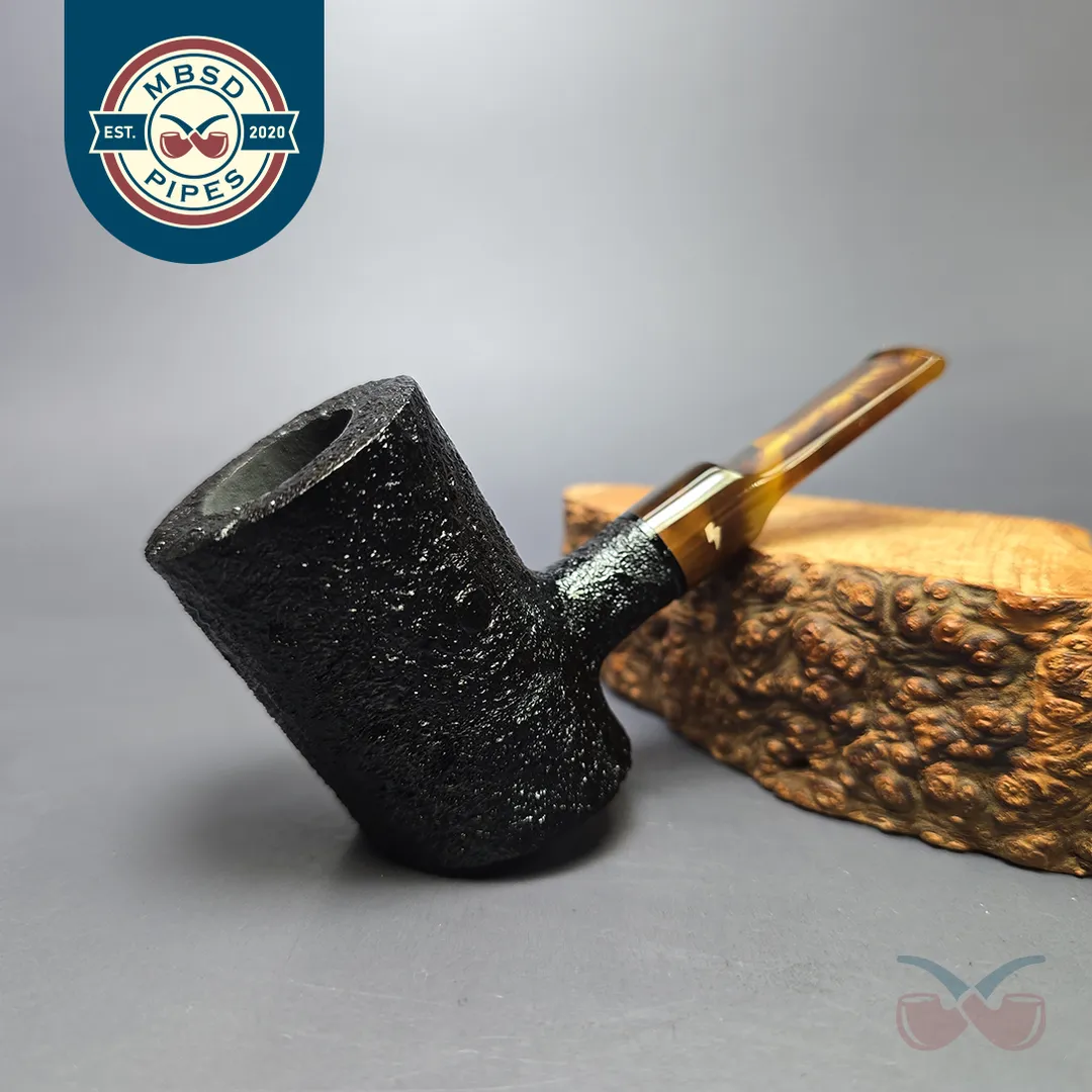 Moonshine MS06 Black Sandblasted Stoker Poker w/ Tortoiseshell Stem Briar Pipe, New