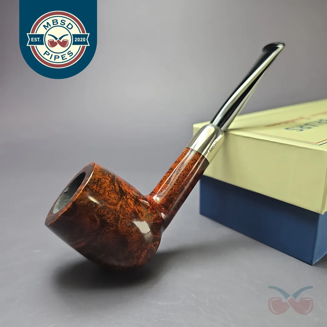 MBSD Briars Timeless Traditions 1 Smooth Billiard w/ Silver Handmade Briar Pipe, New