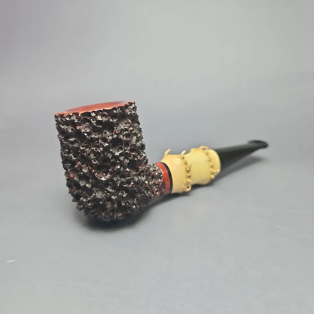 Walt Cannoy Cardinal House Morton Lava Rock Bamboo Billiard Handmade Briar Pipe, New - Image 2