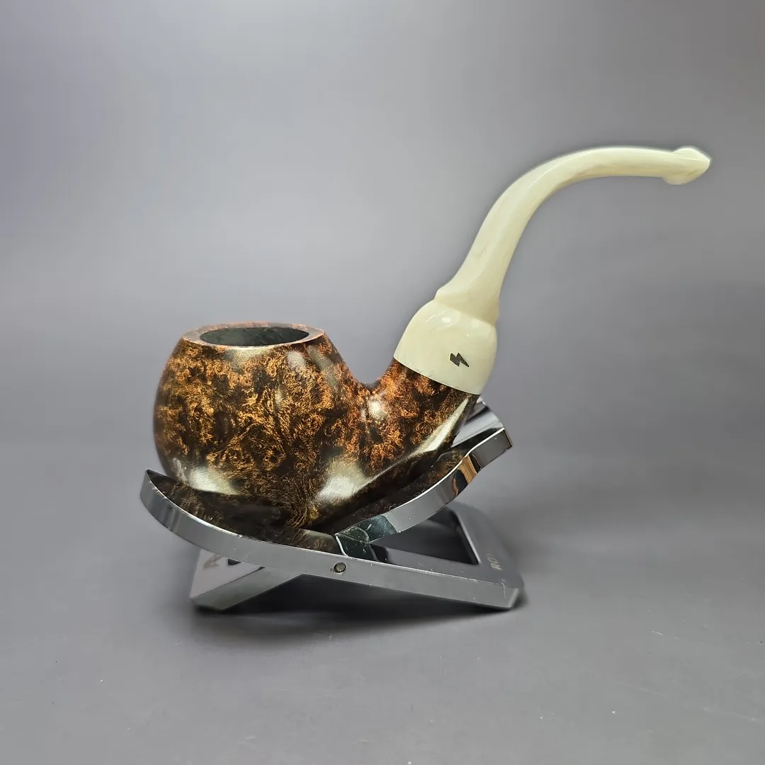 Moonshine MS12L Dark Smooth Long Stem Grapeshot w/ White Stem Briar Pipe, New - Image 2