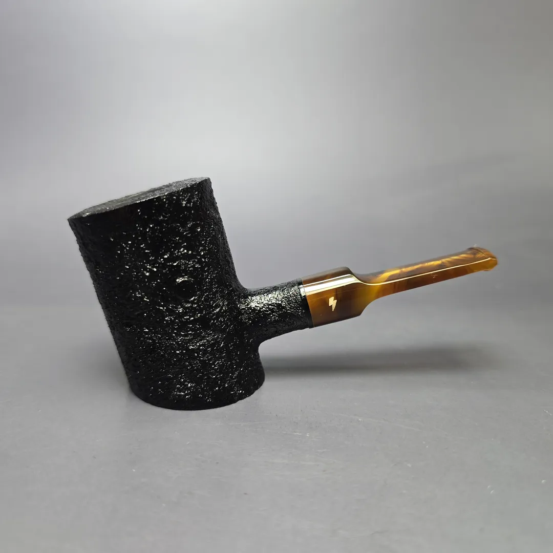 Moonshine MS06 Black Sandblasted Stoker Poker w/ Tortoiseshell Stem Briar Pipe, New - Image 2