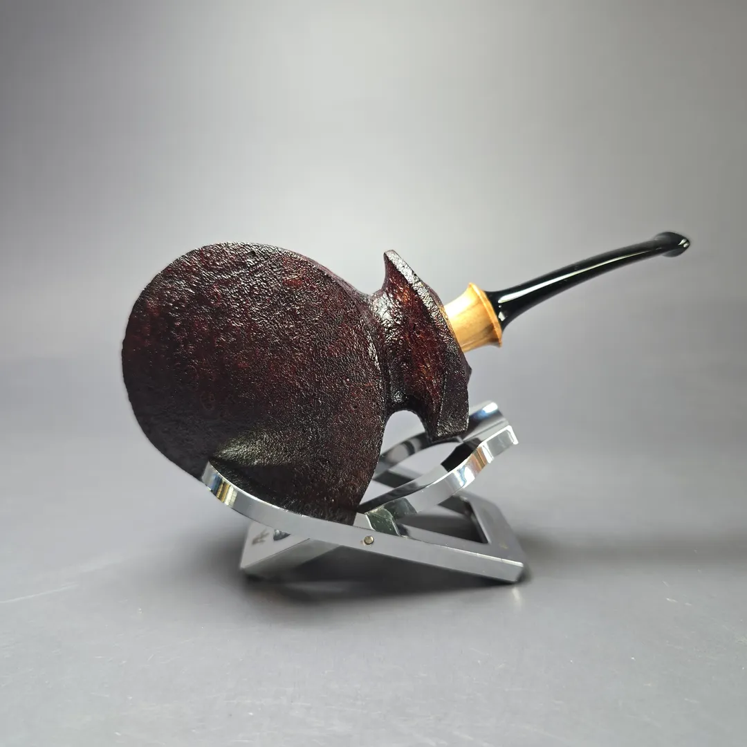 Madao Sandblasted "Drum" Blowfish w/ Boxwood Handmade Briar Pipe, New - Image 2