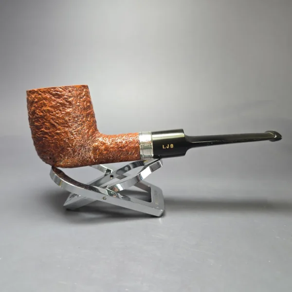 Ferndown Antique Bark 2 Star Partially Rusticated Billiard w/ Silver Estate Briar Pipe, Unsmoked - Image 3