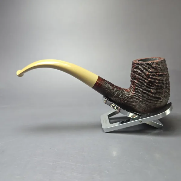 Pipe Tristan Contrast Sandblasted LC Bent Billiard w/ Tan Ebonite Handmade Briar Pipe, New - Image 4