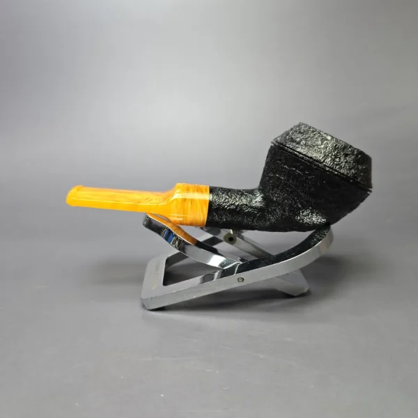 Moonshine MS02 Black Sandblasted Devil Dog Rhodesian w/ Yellow Stem Briar Pipe, New - Image 4