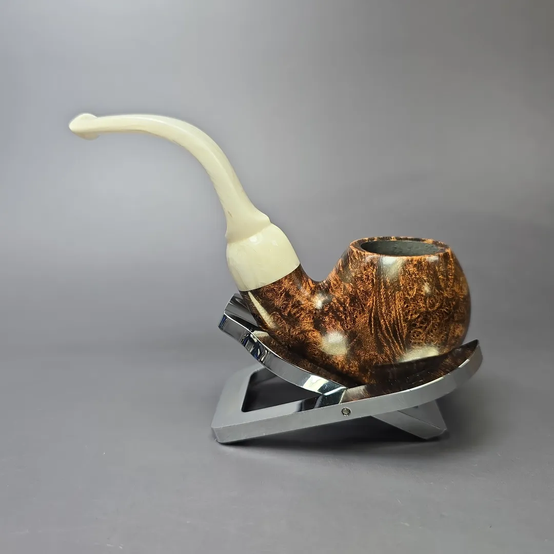 Moonshine MS12L Dark Smooth Long Stem Grapeshot w/ White Stem Briar Pipe, New - Image 4