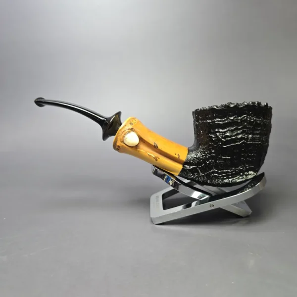 J Mouton Sandblasted Dublin w/ Bamboo & Walrus Estate Briar Pipe, Unsmoked - Image 4