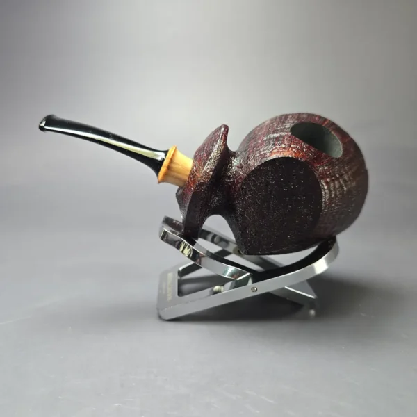 Madao Sandblasted "Drum" Blowfish w/ Boxwood Handmade Briar Pipe, New - Image 4