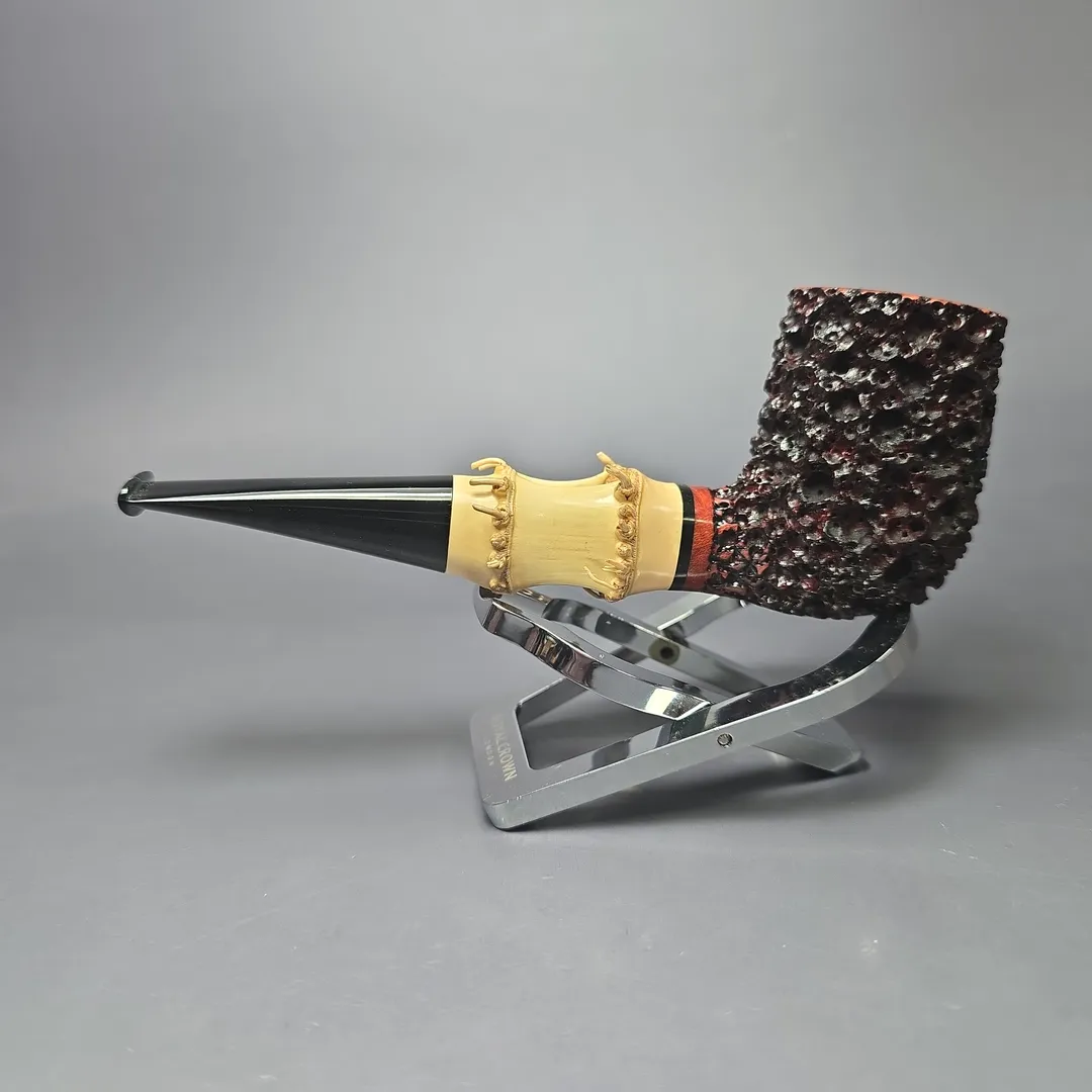 Walt Cannoy Cardinal House Morton Lava Rock Bamboo Billiard Handmade Briar Pipe, New - Image 5