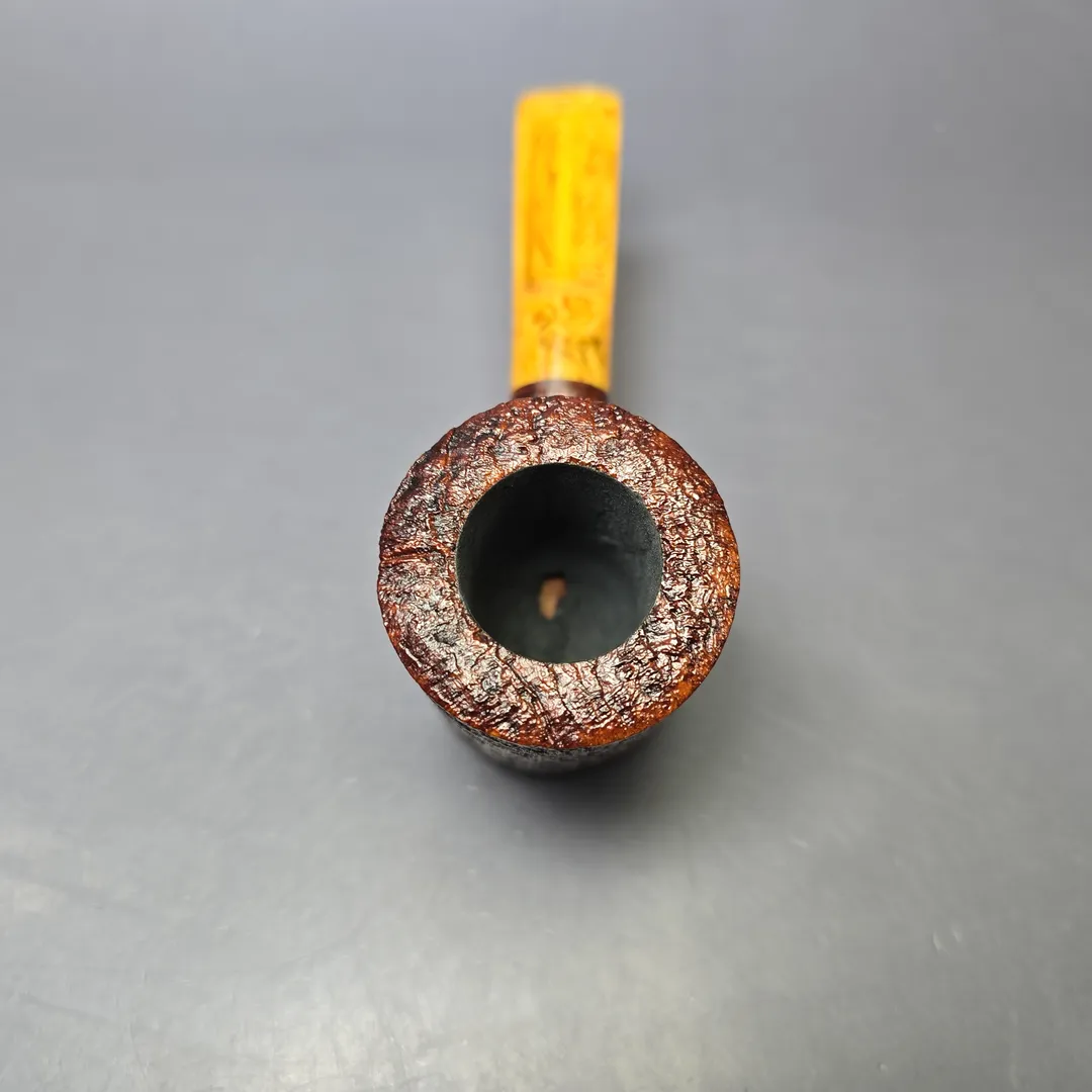 Moonshine MS06 Leather Sandblasted Stoker Poker w/ Yellow Stem Briar Pipe, New - Image 5