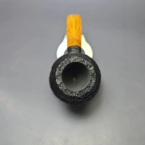 Moonshine MS02 Black Sandblasted Devil Dog Rhodesian w/ Yellow Stem Briar Pipe, New - Image 5