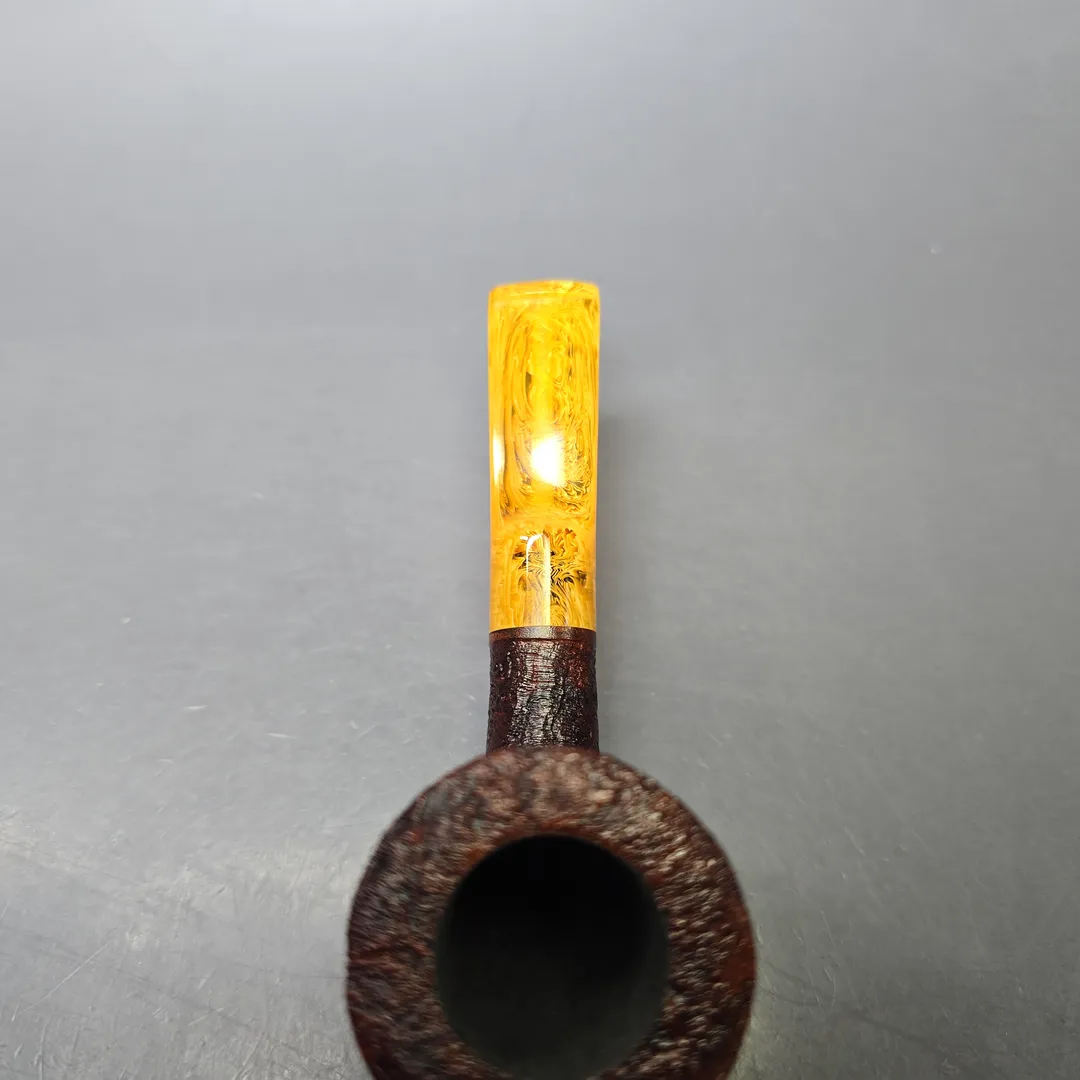 Moonshine MS06 Leather Sandblasted Stoker Poker w/ Yellow Stem Briar Pipe, New - Image 6